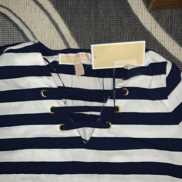 NWT MICHAEL KORS Navy/Wht Stripe Dress - Picture 2 of 5
